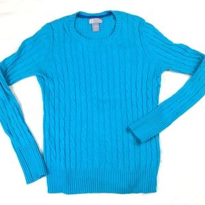 JCP Merino Wool-Blend Long-Sleeve Teal Cable Knit Sweater Large Y2K